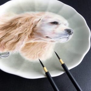 絵皿ペット画 油絵肖像画